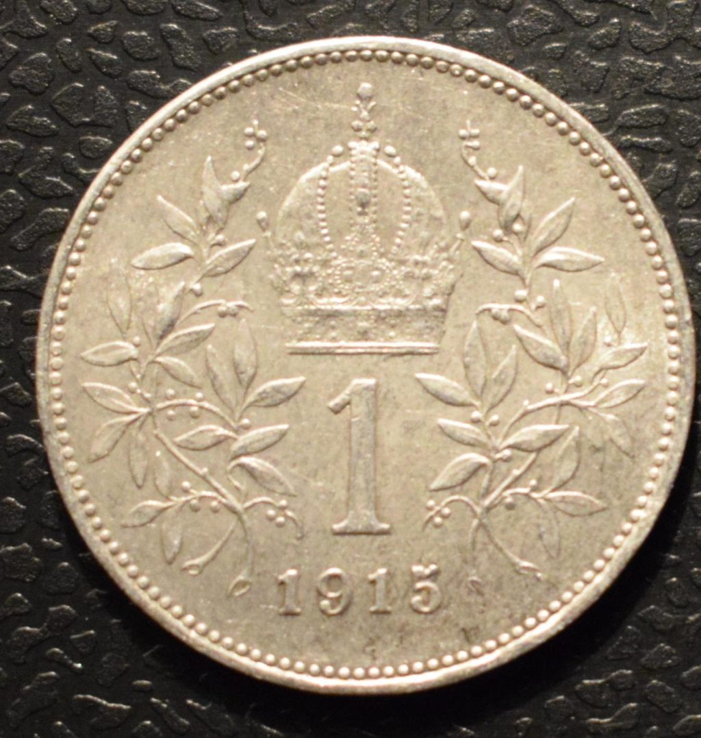 Avers de 1 Krone Autriche-Hongrie (1915, Autriche), argent.