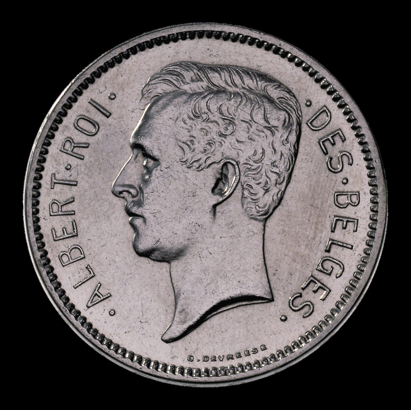 Avers de 1 franc Albert Ier (1911, Belgique), argent.