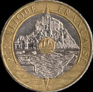 Avers de 20 francs Mont-Saint-Michel (1992, France), trimétallique.
