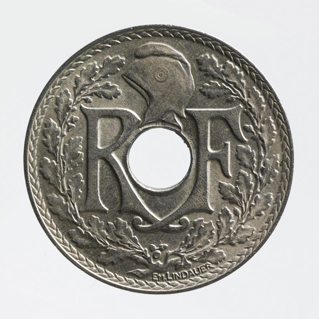 Avers de 25 centimes Lindauer (1920, France), maillechort.
