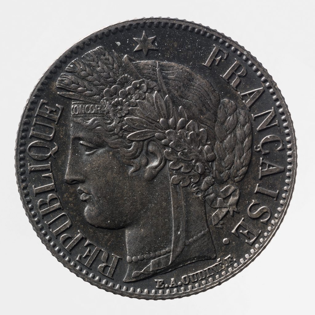 Avers de 5 francs Cérès (1849, France), argent.