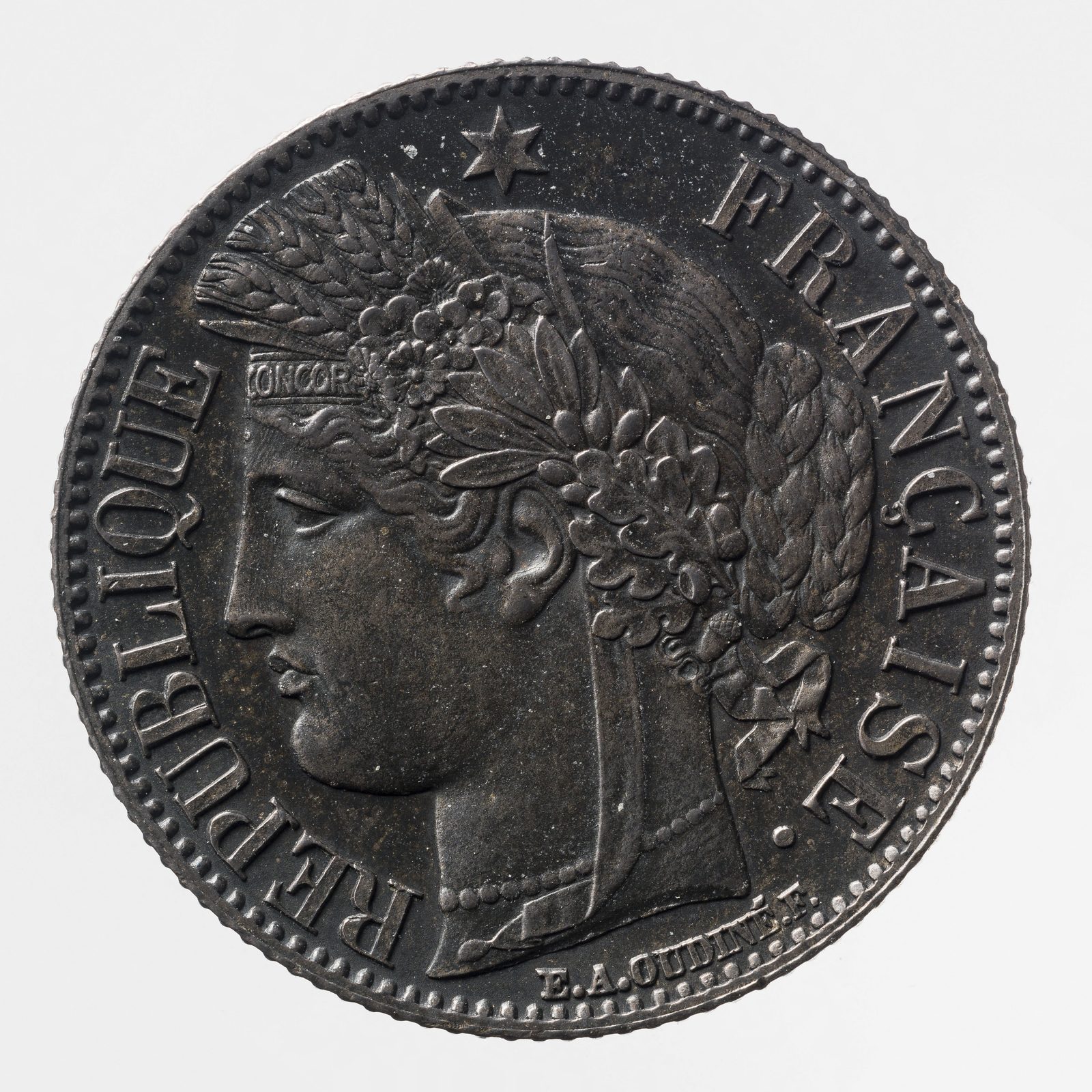 Avers de 5 francs Cérès (1849, France), argent.