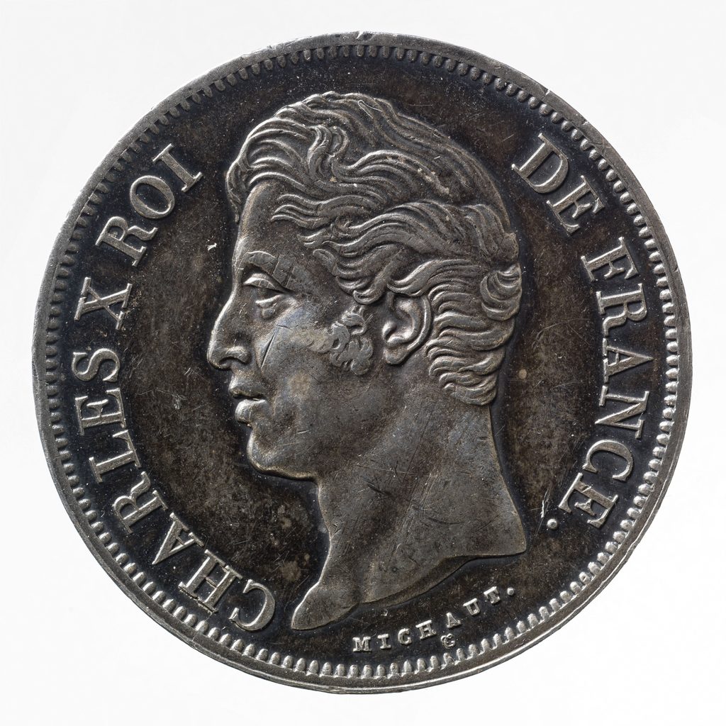 Avers de 5 francs Charles X (1828, France), argent.