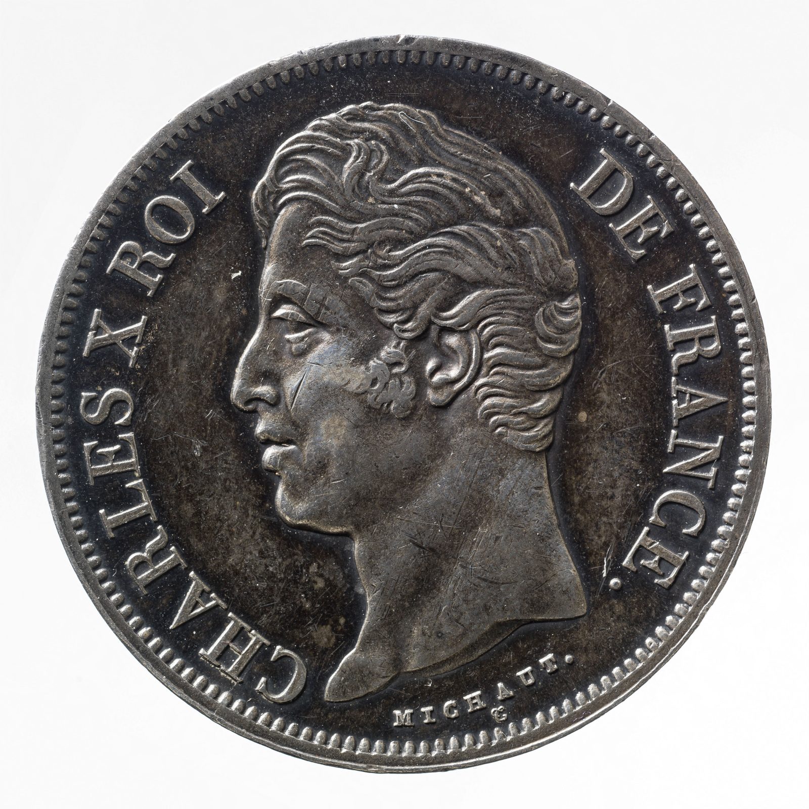 Avers de 5 francs Charles X (1828, France), argent.