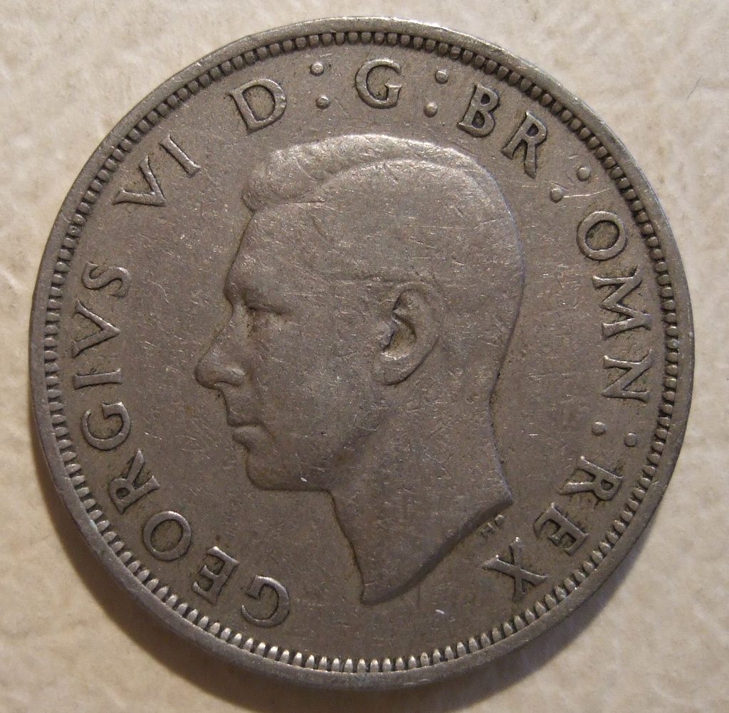 Avers de Half Crown George VI (1948, Royaume-Uni), cupronickel.