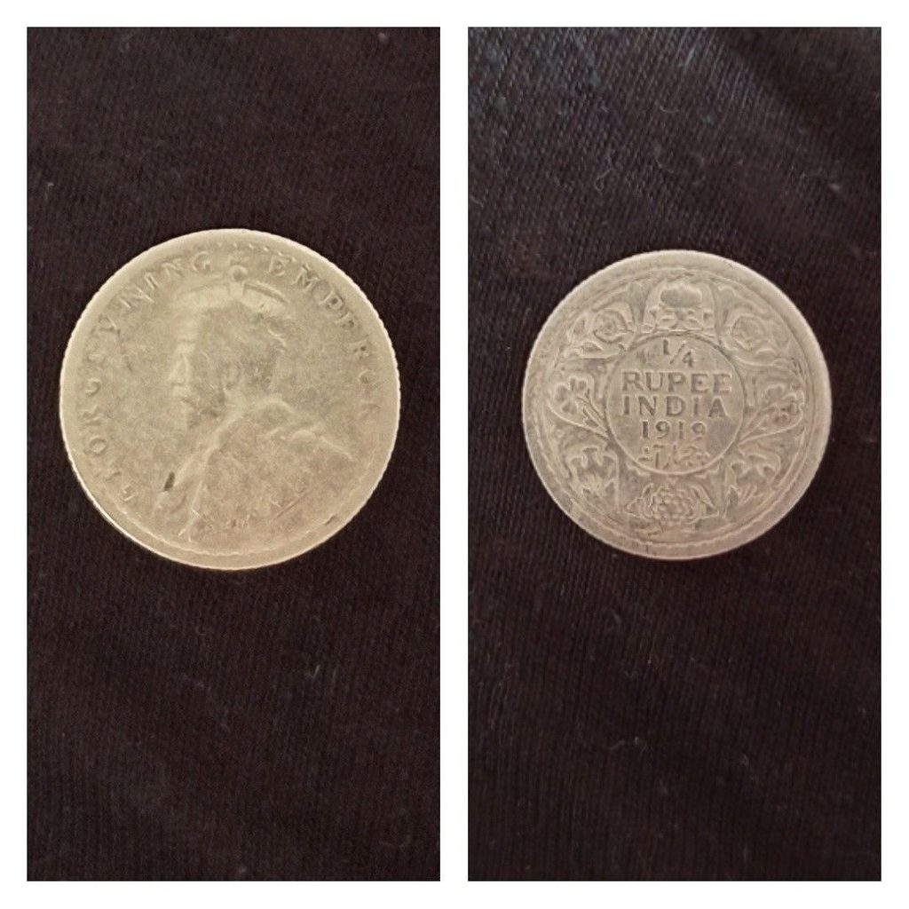 Avers de 1 roupie Inde britannique (1919, Inde), argent.