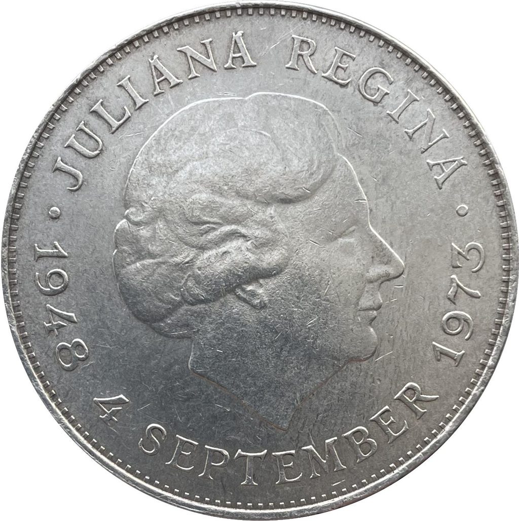 Avers de 1 gulden Juliana (1955, Pays-Bas), argent.