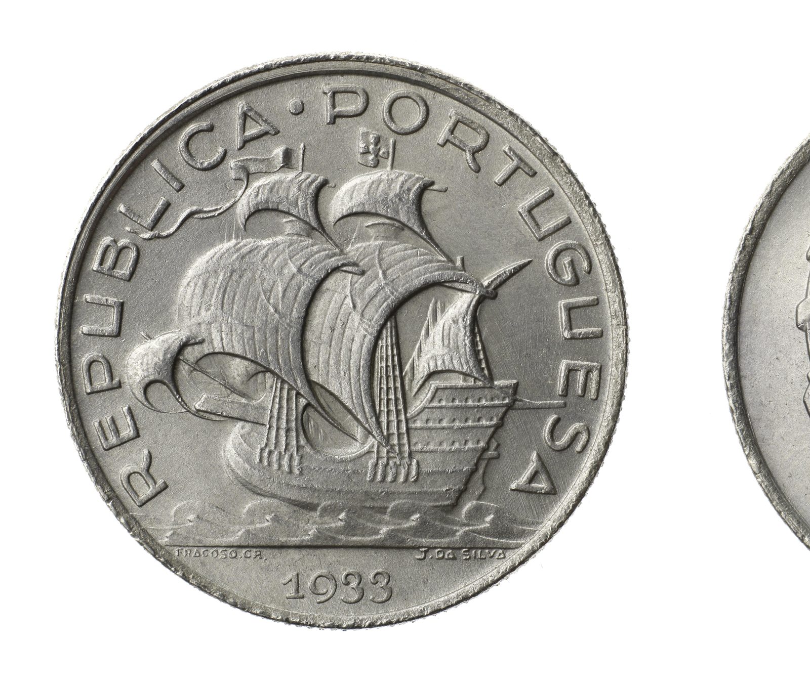 Avers de 5 escudos Portugal (1933, Portugal), argent.