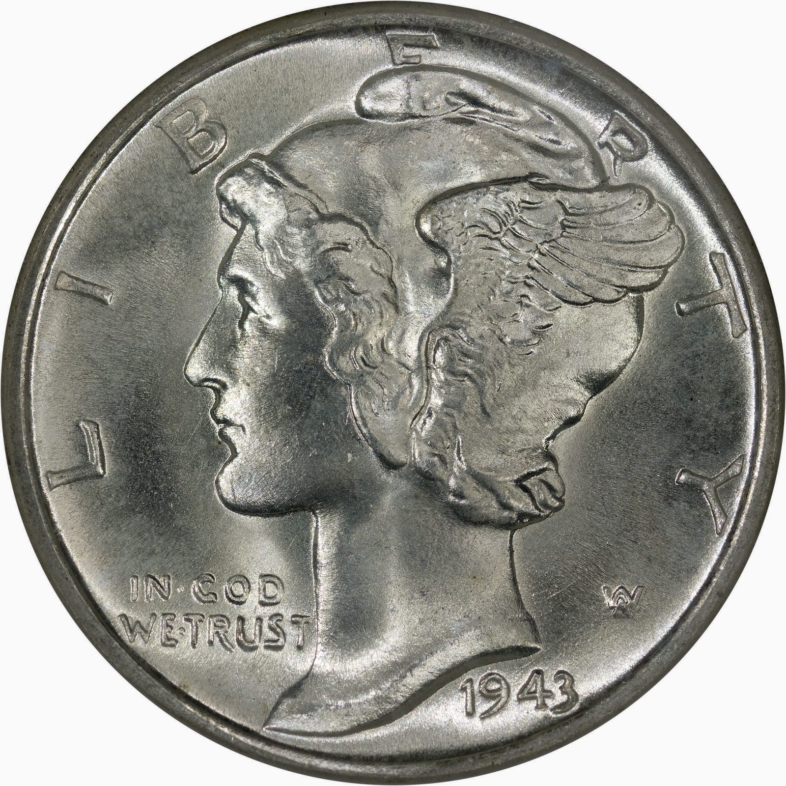 Avers de Dime Mercury (1945, États-Unis), argent.