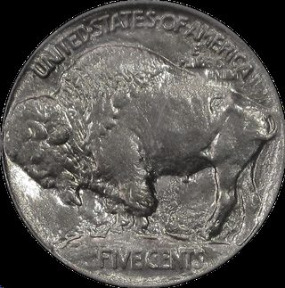 Avers de Buffalo Nickel (1938, États-Unis), cupronickel.